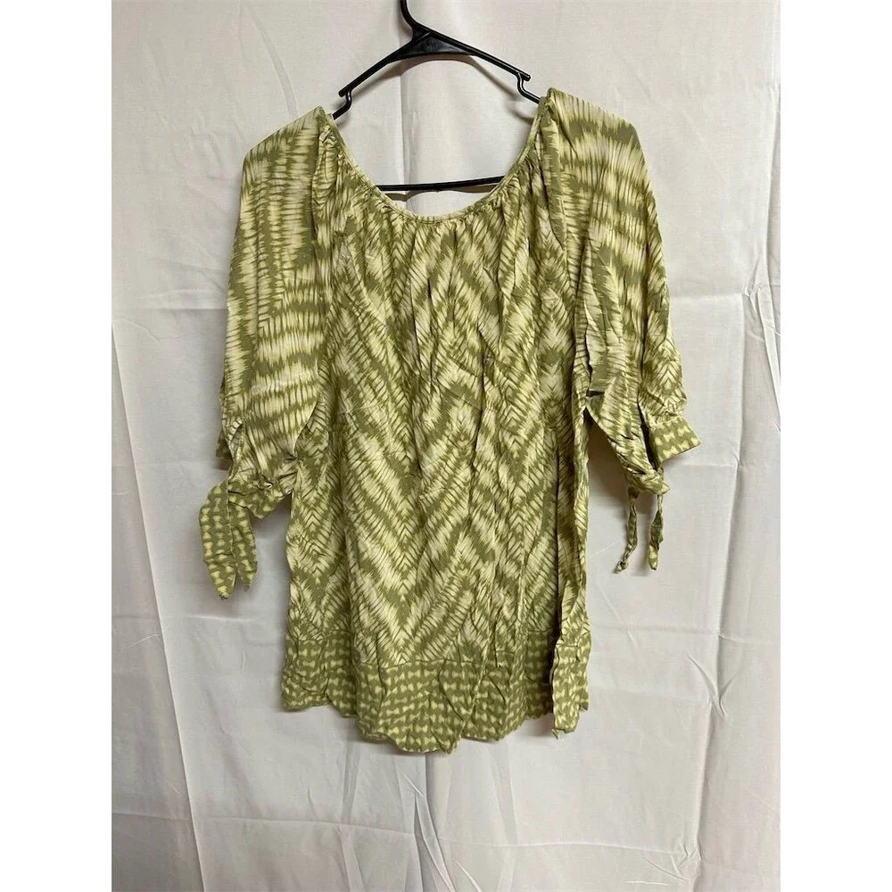 Ruby Rd XL Green Abstract Print Peasant Boho Button Front Rayon Blouse - Picture 6 of 8